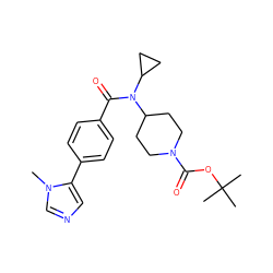 Cn1cncc1-c1ccc(C(=O)N(C2CC2)C2CCN(C(=O)OC(C)(C)C)CC2)cc1 ZINC000223652138