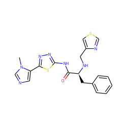 Cn1cncc1-c1nnc(NC(=O)[C@H](Cc2ccccc2)NCc2cscn2)s1 ZINC000095552149