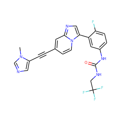 Cn1cncc1C#Cc1ccn2c(-c3cc(NC(=O)NCC(F)(F)F)ccc3F)cnc2c1 ZINC000169704766