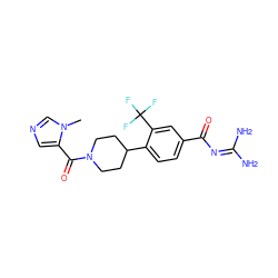 Cn1cncc1C(=O)N1CCC(c2ccc(C(=O)N=C(N)N)cc2C(F)(F)F)CC1 ZINC000095557397