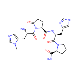 Cn1cncc1C[C@H](N)C(=O)N1C(=O)CC[C@H]1C(=O)N[C@@H](Cc1c[nH]cn1)C(=O)N1CCC[C@H]1C(N)=O ZINC000028524208