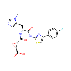 Cn1cncc1C[C@H](NC(=O)[C@H]1O[C@@H]1C(=O)O)C(=O)Nc1nc(-c2ccc(F)cc2)cs1 ZINC000205870263