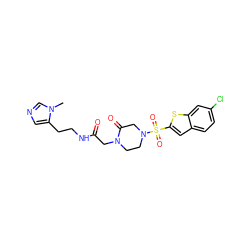 Cn1cncc1CCNC(=O)CN1CCN(S(=O)(=O)c2cc3ccc(Cl)cc3s2)CC1=O ZINC000029467378