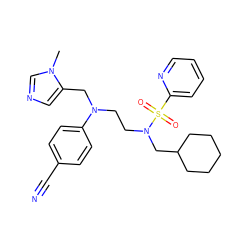 Cn1cncc1CN(CCN(CC1CCCCC1)S(=O)(=O)c1ccccn1)c1ccc(C#N)cc1 ZINC000064548951