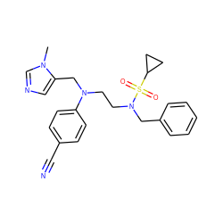 Cn1cncc1CN(CCN(Cc1ccccc1)S(=O)(=O)C1CC1)c1ccc(C#N)cc1 ZINC000064540142