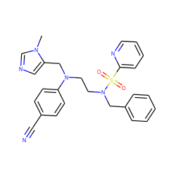 Cn1cncc1CN(CCN(Cc1ccccc1)S(=O)(=O)c1ccccn1)c1ccc(C#N)cc1 ZINC000035049825