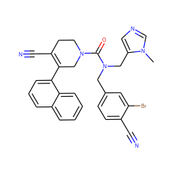 Cn1cncc1CN(Cc1ccc(C#N)c(Br)c1)C(=O)N1CCC(C#N)=C(c2cccc3ccccc23)C1 ZINC000036330300