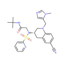 Cn1cncc1CN1C[C@@H](N(CC(=O)NC(C)(C)C)S(=O)(=O)c2ccccn2)Cc2cc(C#N)ccc21 ZINC000013644649