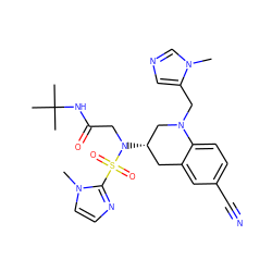 Cn1cncc1CN1C[C@@H](N(CC(=O)NC(C)(C)C)S(=O)(=O)c2nccn2C)Cc2cc(C#N)ccc21 ZINC000013644668