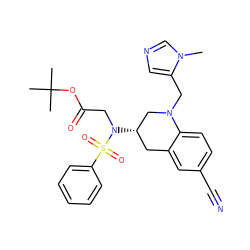 Cn1cncc1CN1C[C@@H](N(CC(=O)OC(C)(C)C)S(=O)(=O)c2ccccc2)Cc2cc(C#N)ccc21 ZINC000028358745