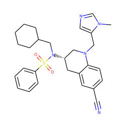 Cn1cncc1CN1C[C@@H](N(CC2CCCCC2)S(=O)(=O)c2ccccc2)Cc2cc(C#N)ccc21 ZINC000028353620