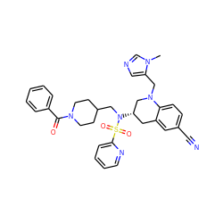 Cn1cncc1CN1C[C@@H](N(CC2CCN(C(=O)c3ccccc3)CC2)S(=O)(=O)c2ccccn2)Cc2cc(C#N)ccc21 ZINC000028815500