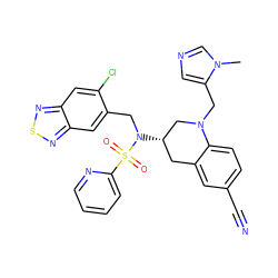 Cn1cncc1CN1C[C@@H](N(Cc2cc3nsnc3cc2Cl)S(=O)(=O)c2ccccn2)Cc2cc(C#N)ccc21 ZINC000014952330