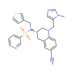 Cn1cncc1CN1C[C@@H](N(Cc2ccsc2)S(=O)(=O)c2cccnc2)Cc2cc(C#N)ccc21 ZINC000028346043