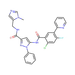 Cn1cncc1CNC(=O)c1cc(NC(=O)c2cc(-c3ccccn3)c(F)cc2Cl)n(-c2ccccc2)n1 ZINC001772627188