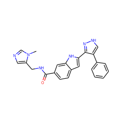 Cn1cncc1CNC(=O)c1ccc2cc(-c3n[nH]cc3-c3ccccc3)[nH]c2c1 ZINC000049808495