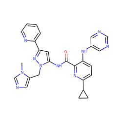 Cn1cncc1Cn1nc(-c2ccccn2)cc1NC(=O)c1nc(C2CC2)ccc1Nc1cncnc1 ZINC000096167408