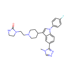 Cn1cnnc1-c1ccc2c(c1)c(C1CCN(CCN3CCNC3=O)CC1)cn2-c1ccc(F)cc1 ZINC000013493006