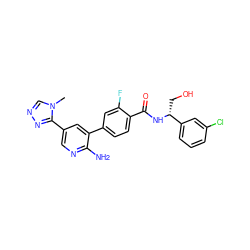 Cn1cnnc1-c1cnc(N)c(-c2ccc(C(=O)N[C@H](CO)c3cccc(Cl)c3)c(F)c2)c1 ZINC001772637729