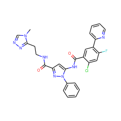 Cn1cnnc1CCNC(=O)c1cc(NC(=O)c2cc(-c3ccccn3)c(F)cc2Cl)n(-c2ccccc2)n1 ZINC001772626088