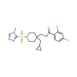 Cn1cnnc1S(=O)(=O)N1CCC(CNC(=O)c2ccc(Cl)cc2Cl)(CC2CC2)CC1 ZINC000040410694