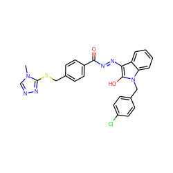 Cn1cnnc1SCc1ccc(C(=O)N=Nc2c(O)n(Cc3ccc(Cl)cc3)c3ccccc23)cc1 ZINC000254003359