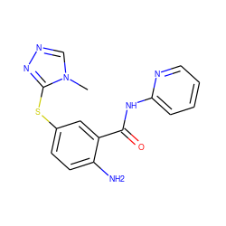 Cn1cnnc1Sc1ccc(N)c(C(=O)Nc2ccccn2)c1 ZINC000040833923