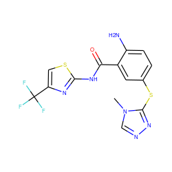 Cn1cnnc1Sc1ccc(N)c(C(=O)Nc2nc(C(F)(F)F)cs2)c1 ZINC000045506348