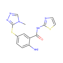 Cn1cnnc1Sc1ccc(N)c(C(=O)Nc2nccs2)c1 ZINC000040952395