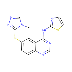 Cn1cnnc1Sc1ccc2ncnc(Nc3nccs3)c2c1 ZINC000045299273