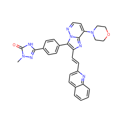 Cn1nc(-c2ccc(-c3c(/C=C/c4ccc5ccccc5n4)nc4c(N5CCOCC5)ccnn34)cc2)[nH]c1=O ZINC001772585327