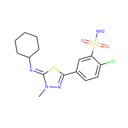 Cn1nc(-c2ccc(Cl)c(S(N)(=O)=O)c2)s/c1=N\C1CCCCC1 ZINC000003972547