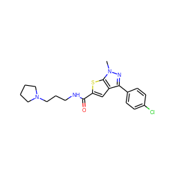 Cn1nc(-c2ccc(Cl)cc2)c2cc(C(=O)NCCCN3CCCC3)sc21 ZINC000005025929