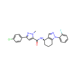 Cn1nc(-c2ccc(Cl)cc2)cc1C(=O)N[C@@H]1CCCc2c1cnn2-c1ccccc1F ZINC000066157102