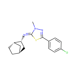 Cn1nc(-c2ccc(Cl)cc2)s/c1=N\[C@@H]1C[C@H]2CC[C@H]1C2 ZINC000261097182