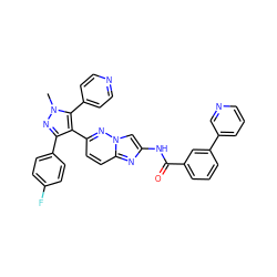 Cn1nc(-c2ccc(F)cc2)c(-c2ccc3nc(NC(=O)c4cccc(-c5cccnc5)c4)cn3n2)c1-c1ccncc1 ZINC001772571317