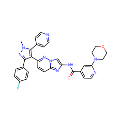 Cn1nc(-c2ccc(F)cc2)c(-c2ccc3nc(NC(=O)c4ccnc(N5CCOCC5)c4)cn3n2)c1-c1ccncc1 ZINC001772609794