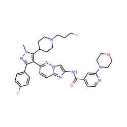 Cn1nc(-c2ccc(F)cc2)c(-c2ccc3nc(NC(=O)c4ccnc(N5CCOCC5)c4)cn3n2)c1C1CCN(CCCF)CC1 ZINC000220144792