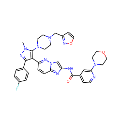 Cn1nc(-c2ccc(F)cc2)c(-c2ccc3nc(NC(=O)c4ccnc(N5CCOCC5)c4)cn3n2)c1N1CCN(Cc2ccon2)CC1 ZINC000209696068