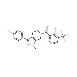 Cn1nc(-c2ccc(F)cc2)c2c1CN(C(=O)c1cccc(C(F)(F)F)c1Cl)CC2 ZINC000225993173