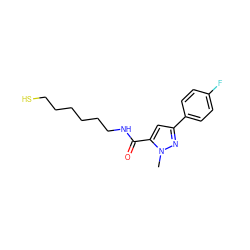 Cn1nc(-c2ccc(F)cc2)cc1C(=O)NCCCCCCS ZINC000653710191