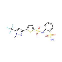 Cn1nc(-c2ccc(S(=O)(=O)Nc3ccccc3S(N)(=O)=O)s2)cc1C(F)(F)F ZINC000142023826