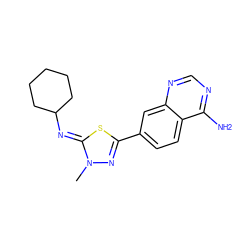 Cn1nc(-c2ccc3c(N)ncnc3c2)s/c1=N\C1CCCCC1 ZINC000028374020