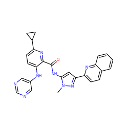 Cn1nc(-c2ccc3ccccc3n2)cc1NC(=O)c1nc(C2CC2)ccc1Nc1cncnc1 ZINC000072315823