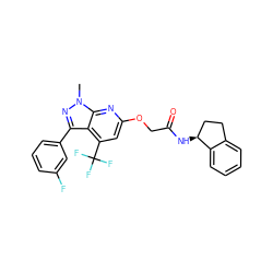 Cn1nc(-c2cccc(F)c2)c2c(C(F)(F)F)cc(OCC(=O)N[C@H]3CCc4ccccc43)nc21 ZINC000117510038