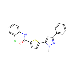 Cn1nc(-c2ccccc2)cc1-c1ccc(C(=O)Nc2ccccc2Cl)s1 ZINC000142596114