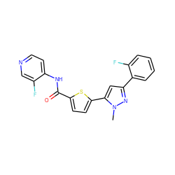 Cn1nc(-c2ccccc2F)cc1-c1ccc(C(=O)Nc2ccncc2F)s1 ZINC000142661334