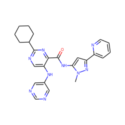 Cn1nc(-c2ccccn2)cc1NC(=O)c1nc(C2CCCCC2)ncc1Nc1cncnc1 ZINC000096167429