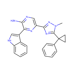 Cn1nc(-c2cnc(N)c(-c3c[nH]c4ccccc34)n2)nc1C1(c2ccccc2)CC1 ZINC001772644508