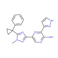 Cn1nc(-c2cnc(N)c(-c3cc[nH]n3)n2)nc1C1(c2ccccc2)CC1 ZINC001772577600